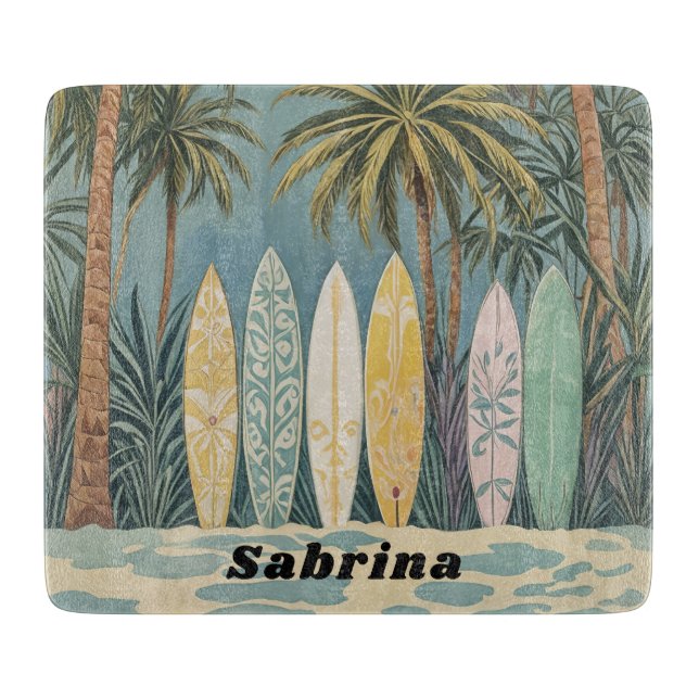 Surf's Up, Pastel Style Personalized Cutting Board (Front)