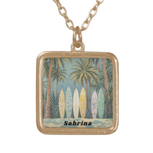 Surf's Up, Pastel Style Personalized Gold Plated Necklace