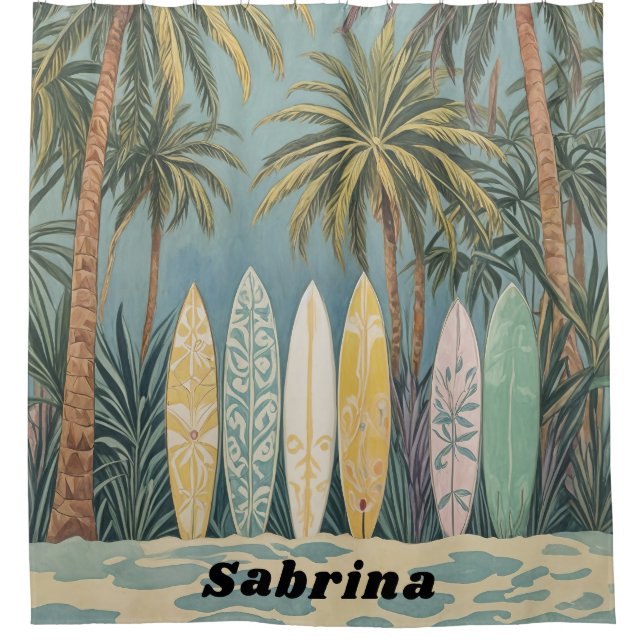 Surf's Up, Pastel Style Personalized Shower Curtain (Front)