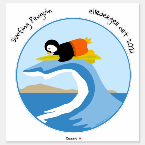 Surfs Up Penguin Custom_Cut Vinyl Sticker