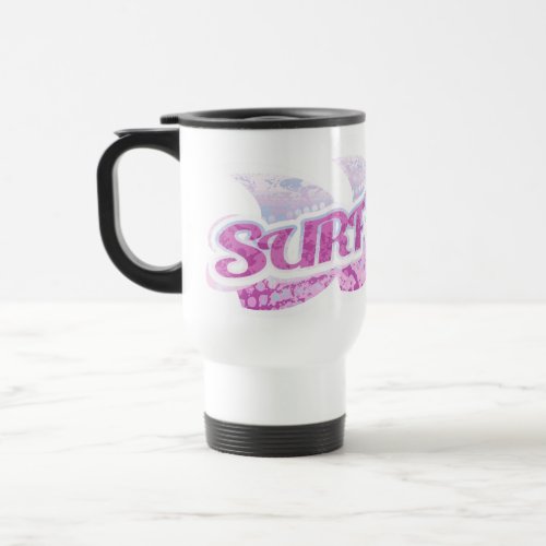 Surfs Up pink and purple surfers travel mug