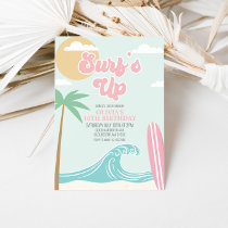 Surfs Up Pink Beach Birthday Invitation