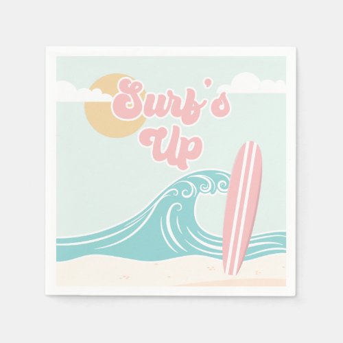 Surfs Up Pink Beach Birthday Napkins