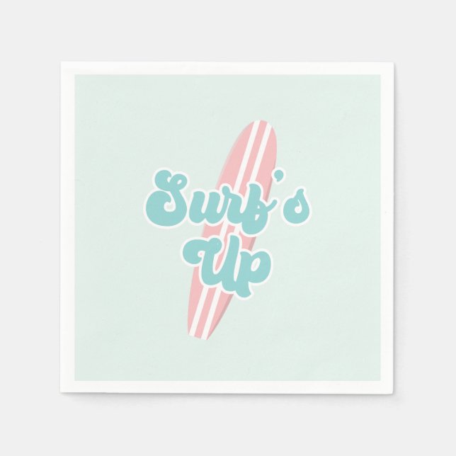 Surfs Up Pink Beach Birthday Napkins (Front)
