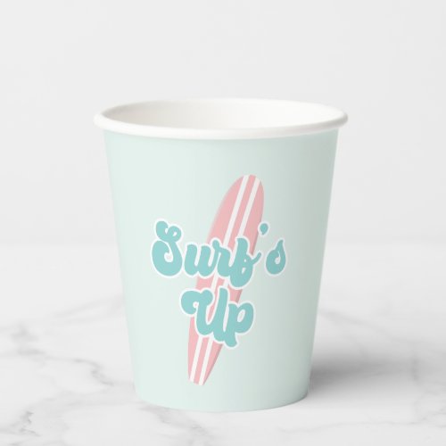 Surfs Up Pink Beach Birthday Paper Cups
