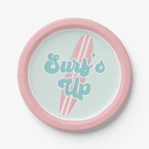 Surfs Up Pink Beach Birthday Paper Plates