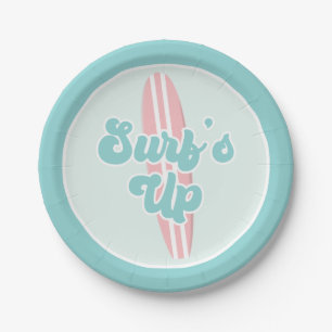 Surfs Up Pink Beach Birthday Paper Plates