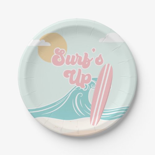 Surfs Up Pink Beach Birthday Paper Plates