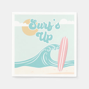 Surfs Up Pink Beach Birthday Paper Plates Napkins