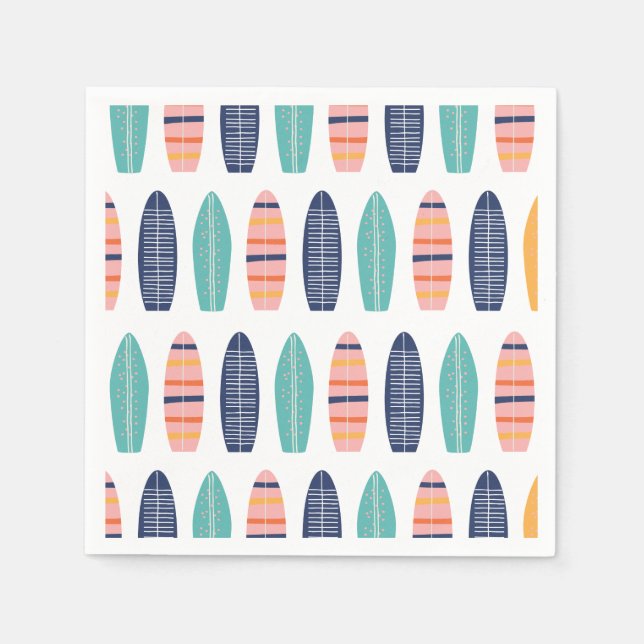 Surfs UP Pink retro beach van surfboards Napkins (Front)
