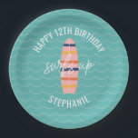 Surfs Up Pink surfboard Birthday Party Paper Plates<br><div class="desc">surfs up pink surfboard and waves personalized birthday party plates.</div>