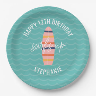 Surfs Up Pink surfboard Birthday Party Paper Plates