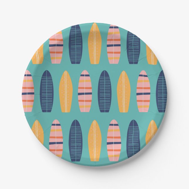 Surfs Up Pink Surfboards and flowers Paper Plates (Front)