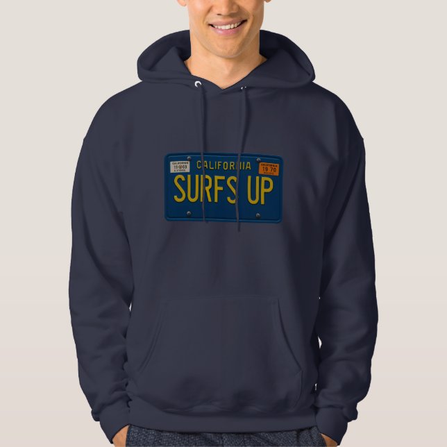 Surfs Up Retro 1969 California License Plate Surf Hoodie (Front)