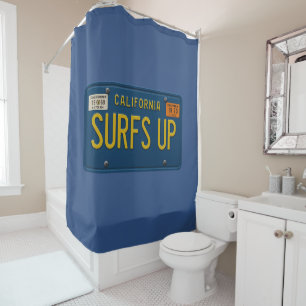 Surfs Up Retro 1969 California License Plate Surf Shower Curtain