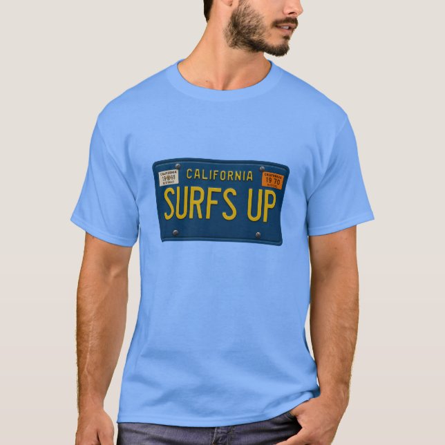 Surfs Up Retro 1969 California License Plate Surf T-Shirt (Front)
