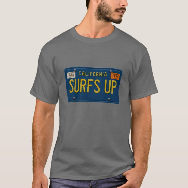 Surfs Up Retro 1969 California License Plate Surf T-Shirt (Front)