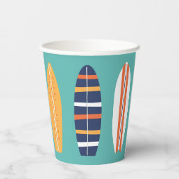 Surfs Up Retro Beach Surfboard Paper Cups | Zazzle