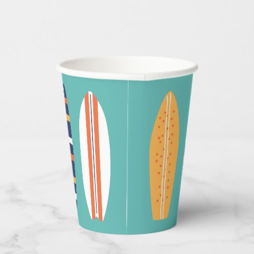 Surfs Up Retro Beach Surfboard Paper Cups | Zazzle