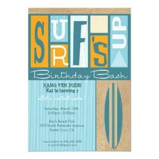 Surf's Up Retro Birthday Party Invitation