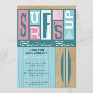 Surf's Up Retro Birthday Party Invitation - Pink