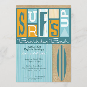 Surf's Up Retro Birthday Party Invite - Orange Gal
