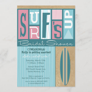 Surf's Up Retro Bridal Shower Invitation - Pink
