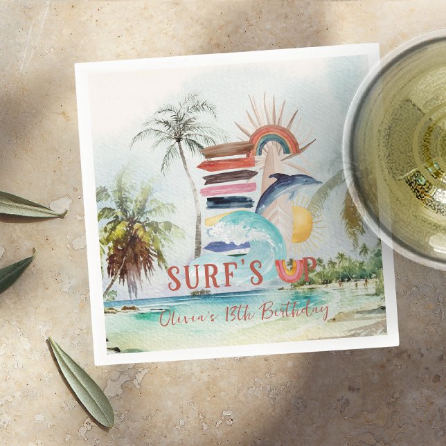 Surf's Up | Retro Summer Surfing Birthday Napkins (Creator Uploaded)