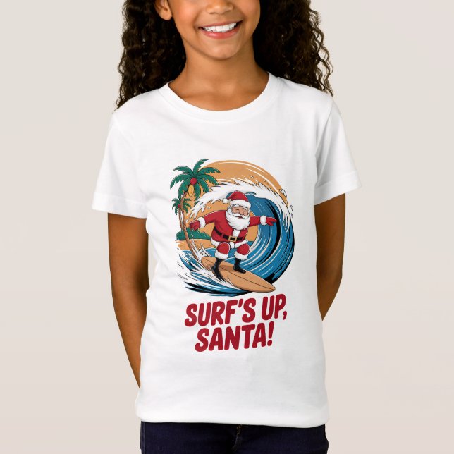 Surf's up Santa Christmas T-Shirt (Front)
