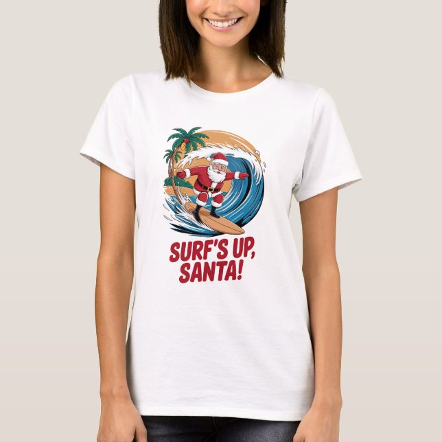 Surf's up Santa Christmas T-Shirt (Front)
