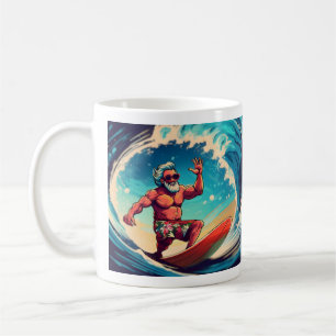 Surf's Up, Santa: Tropical Wave Rider Vibes" Coffee Mug
