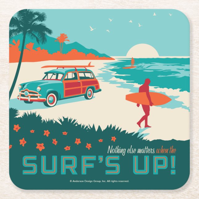 Surf's Up Square Paper Coaster (Front)