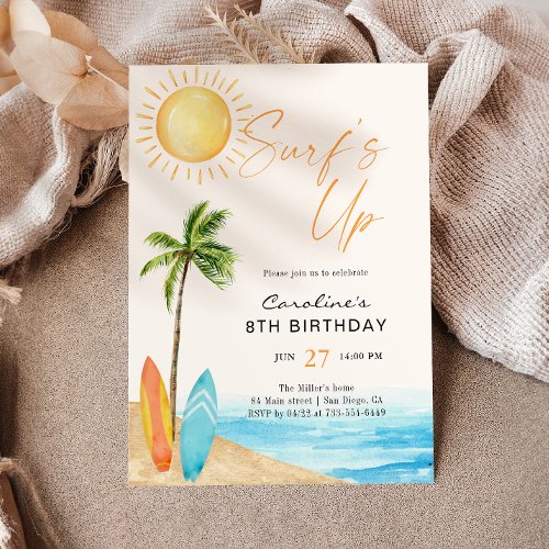 Surfs Up Summer Beach Birthday Party Invitation