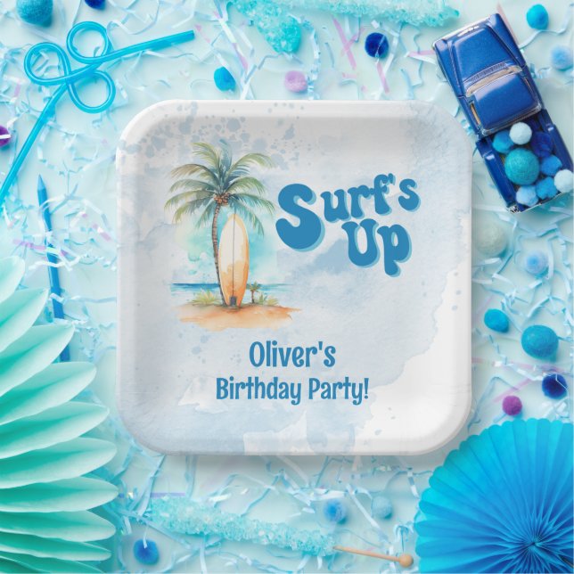 Surf's Up Summer Beach Birthday Party Paper Plates (Party)