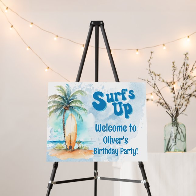 Surf's Up Summer Beach Birthday Party Welcome Sign (In Situ (Stand))