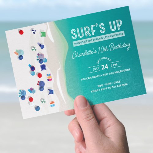 Surfs Up Summer Beach Party Birthday Invitation