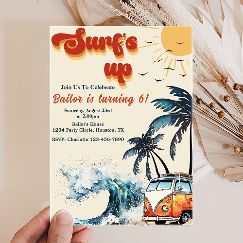 Surfs Up Sunshine Beach Birthday Invitation
