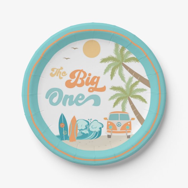 Surf's Up Surf Beach Birthday Party Paper Plates (Front)