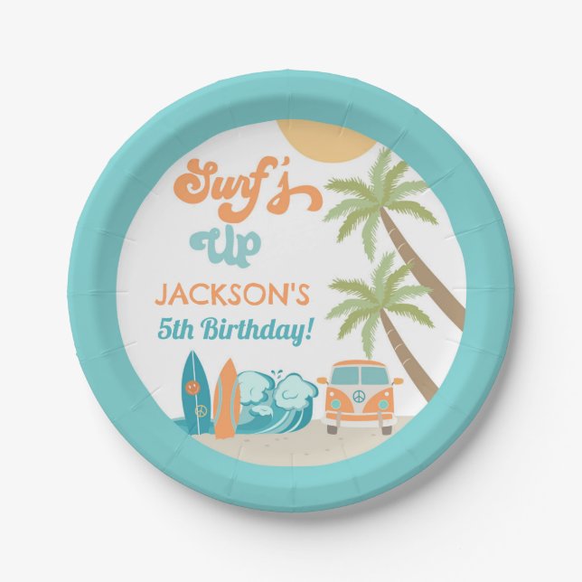 Surf's Up Surf Beach Birthday Party Paper Plates (Front)