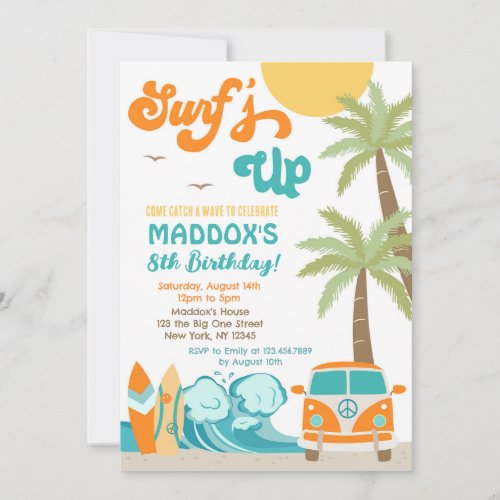 Surfs up Surf Beach Surfs Birthday Invitation