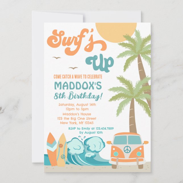 Surfs up Surf Beach Surf's Up Birthday Invitation (Front)