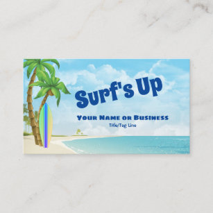 Surf's Up Surfboard and Beach Tropical Surfing Business Card