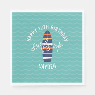 Surfs Up surfboard and waves Birthday Party Napkins