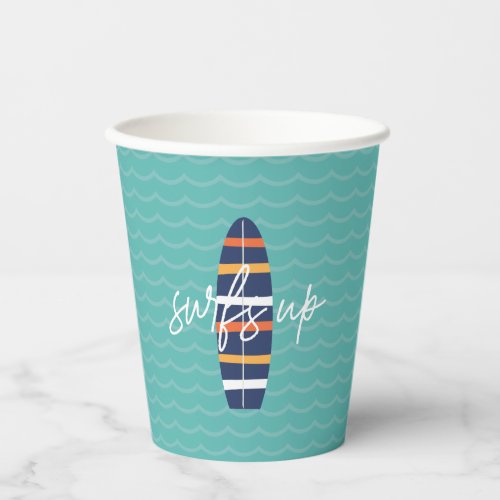 Surfs Up surfboard and waves Birthday Party Paper Cups