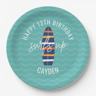 Surfs Up surfboard and waves Birthday Party Paper  Plates
