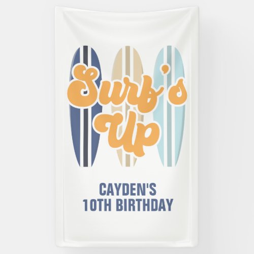 Surfs Up Surfboard Beach Birthday Banner