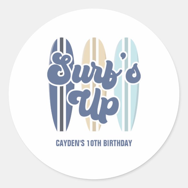 Surf's Up Surfboard Beach Birthday Classic Round S Sticker (Front)