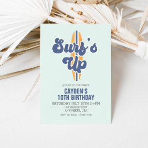 Surf's Up Surfboard Beach Birthday Invitation