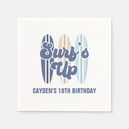 Surfs Up Surfboard Beach Birthday Napkins