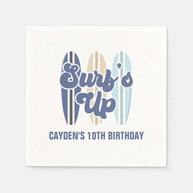 Surf's Up Surfboard Beach Birthday Napkins (Front)